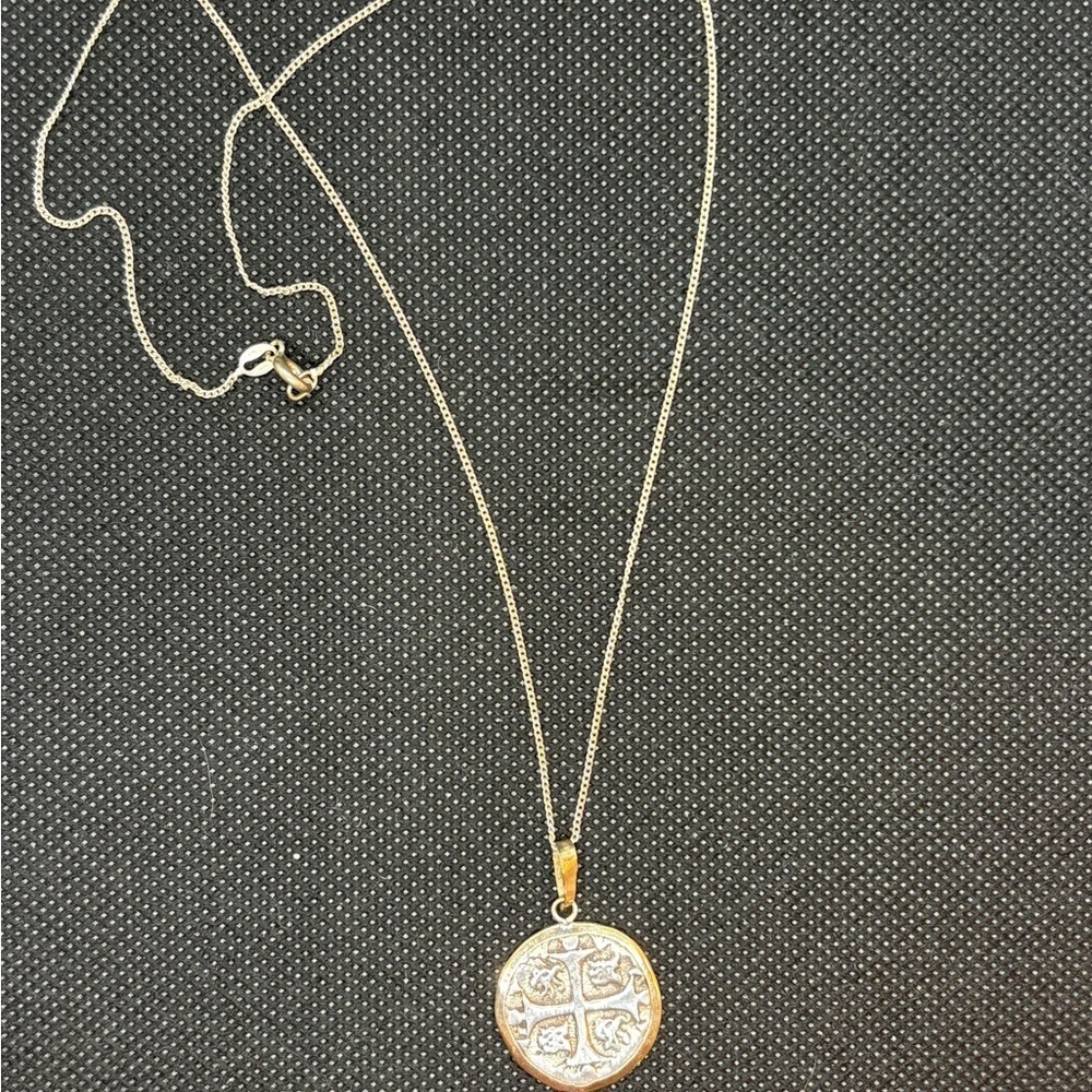 Gold and Silver Spanish Coin Pendant Necklace - Picture 2 of 3